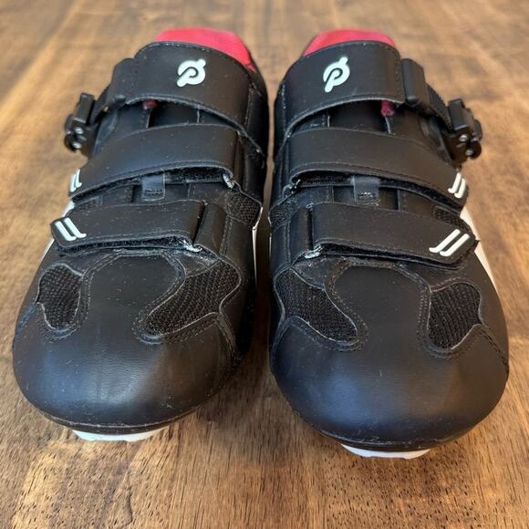 Peloton Cycling Shoes w/Delta Cleats Hook-And-Latch Closure Black Red Size EU 45 - Picture 4 of 11
